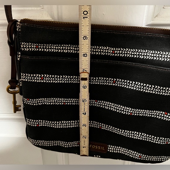 FOSSIL Fiona Crossbody Bag Black White Geometric Pattern Brown Leather Strap - Picture 12 of 15